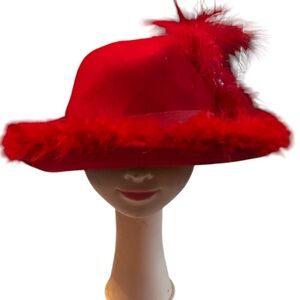 Broner Wear It Red Feathered Felt Wool Hat Red Hat Medal Accessories Included
